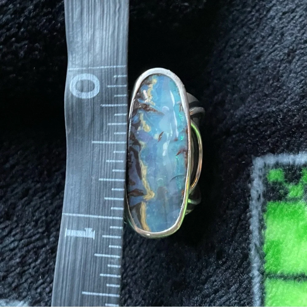Chunky Natural Australian Opal Sterling Silver Moon Ring